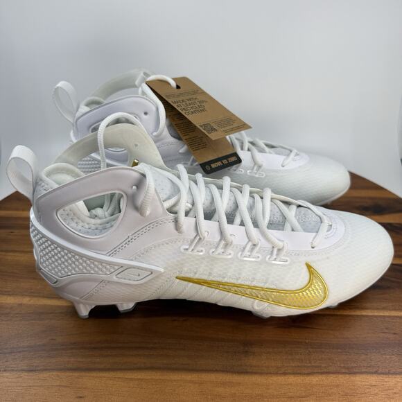 Nike Huarache 9 Elite Mid Mens 10.5 LAX Lacrosse White/Gold NEW - Picture 1 of 8